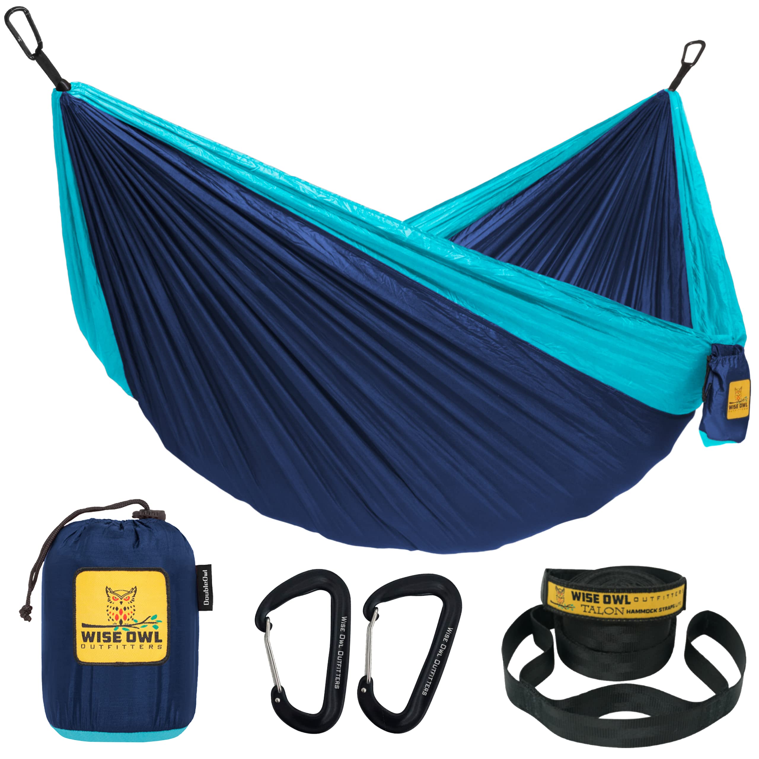 Wise Owl Outfitters Camping Hammock - Camping Essentials, Portable Hammock w/Tree Straps Up to 400lbs, Hammock for Outside, Hiking, and Travel - Single, Navy and Light Blue Wise Owl Outfitters Camping Hammock - Camping Essentials, Portable Hammock w/Tree Straps Up to 400lbs, Hammock for Outside, Hiking, and Travel - Single, Navy and Light Blue